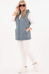 Kamizelka pikowana plus size morska z kapturem