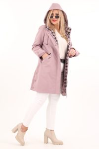 Wiosenna kurtka damska plus size różowa z pepitką