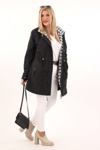Wiosenna parka plus size czarna z pepitką