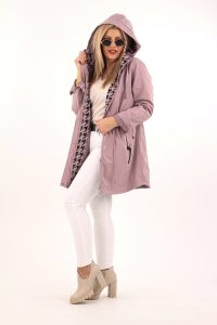 Wiosenna parka plus size różowa z pepitką
