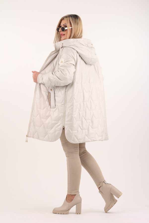 perłowa kurtka z zamkami po bokach