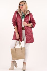 Przejściowa pikowana kurtka bordowa