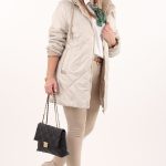 Przejściowa pikowana kurtka perłowa z beżową podszewką