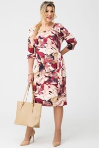 Sukienka z wiązaniem z boku bordowa w kwiaty