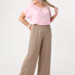 Różowa gładka bluzka plus size z krótkim rękawem 44-52 (1)