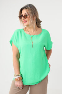 Zielona gładka bluzka plus size z krótkim rękawem