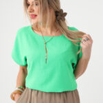 Zielona gładka bluzka plus size z krótkim rękawem 44-52 (6)