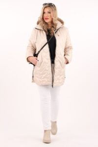 Beżowa pikowana kurtka z zamkami po bokach