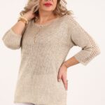 Beżowy sweter dziergany plus size