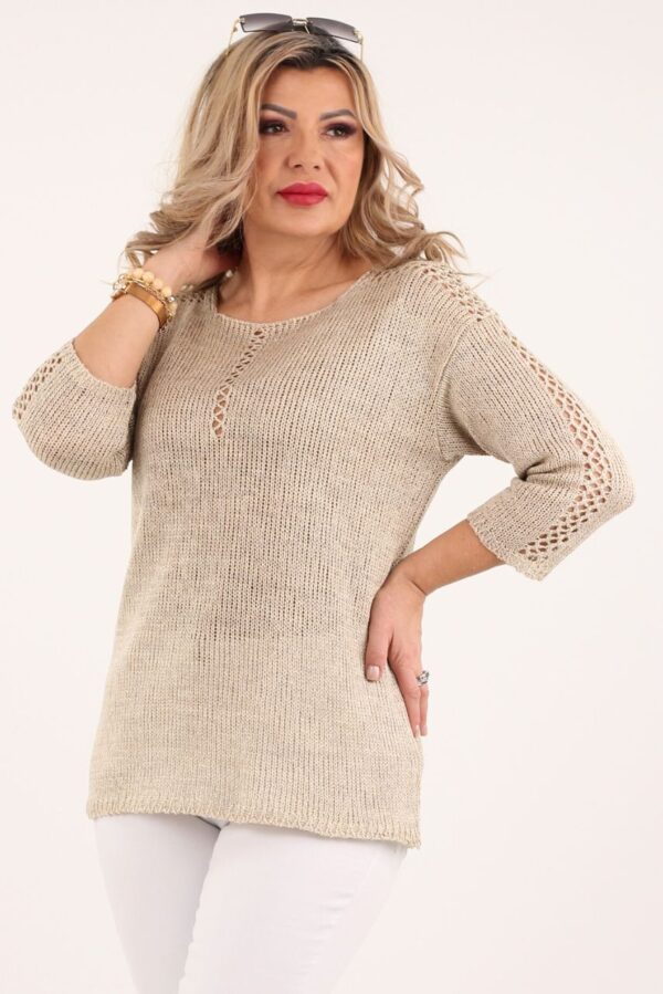 Beżowy sweter dziergany plus size