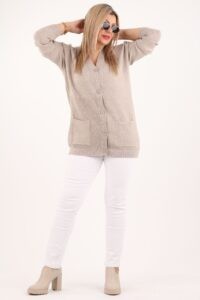 Kardigan damski plus size beżowy – duże rozmiary 42–48
