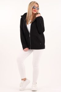 Bluza dla puszystych kobiet plus size rozpinana z kapturem czarna