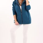 Bluza dla puszystych kobiet plus size rozpinana z kapturem niebieska