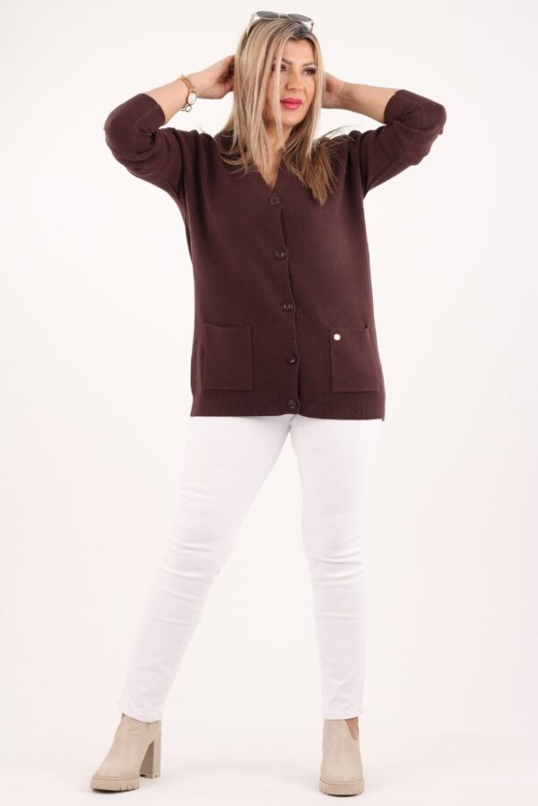 Kardigan damski plus size brązowy duże rozmiary 42–48
