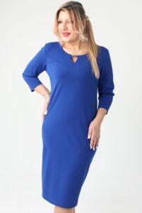 Chabrowa sukienka z ozdobnym dekoltem