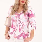 Elegancka bawełniana bluzka różowa w liście