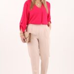 Eleganckie spodnie w kant na gumce beżowe