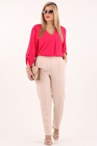 Eleganckie spodnie w kant na gumce beżowe