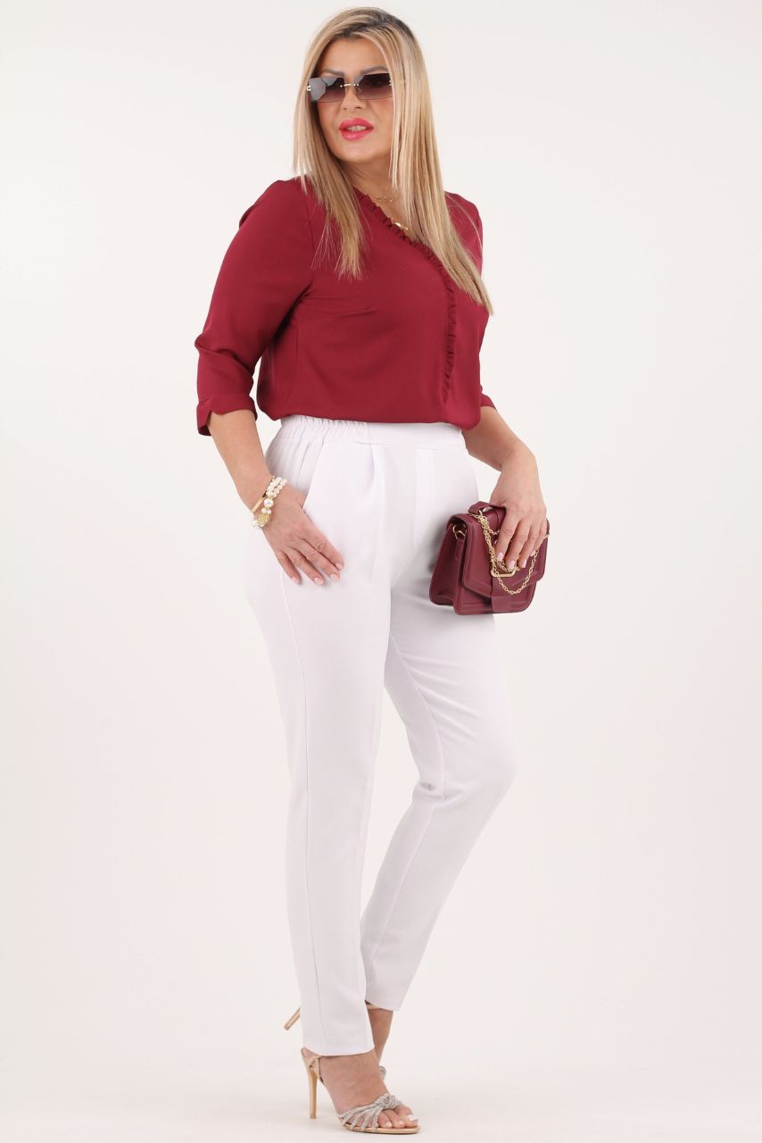 Eleganckie spodnie w kant na gumce białe