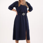 Granatowa sukienka z paskiem