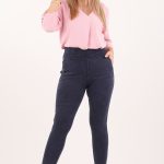 Granatowe jegginsy damskie z wysokim stanem