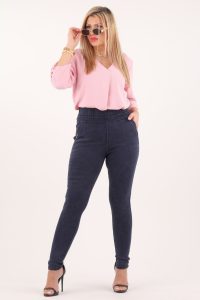 Granatowe jegginsy damskie z wysokim stanem