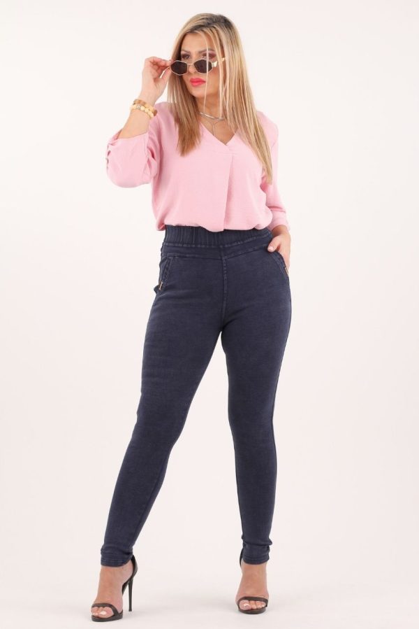 Granatowe jegginsy damskie z wysokim stanem