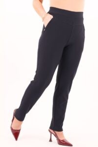 Granatowe spodnie bawełniane damskie na gumce