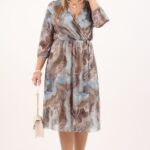 sukienka z siatki brązowo-niebieska