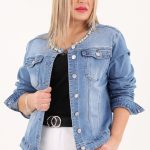 Kurtka jeansowa chanelka plus size z cyrkoniami