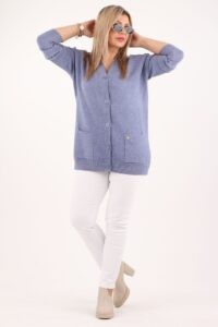 Kardigan damski plus size lawendowy – duże rozmiary 42–48