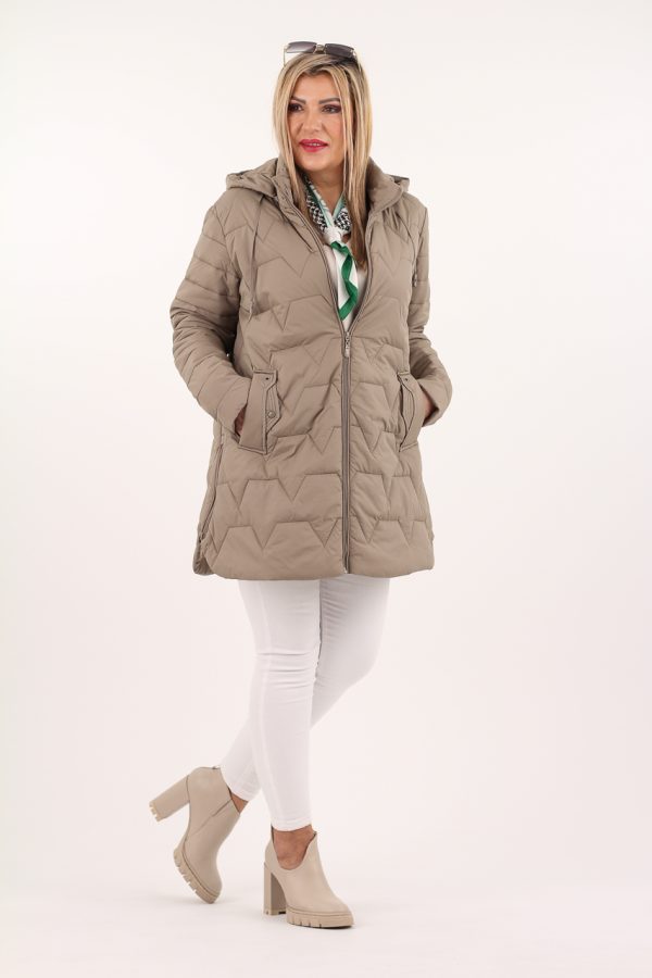 lekka kurtka pikowana damska z kapturem beżowa