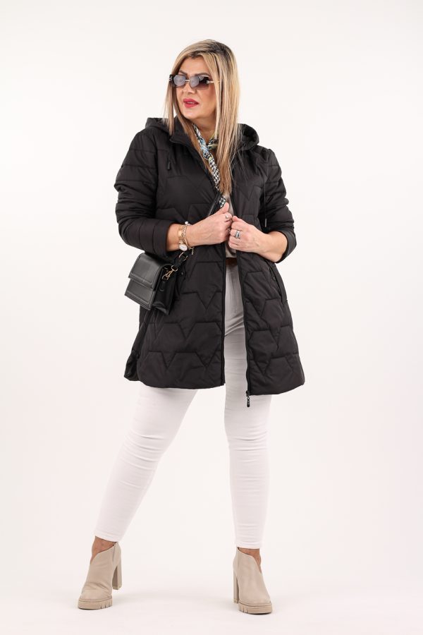 Lekka kurtka pikowana damska z kapturem czarna