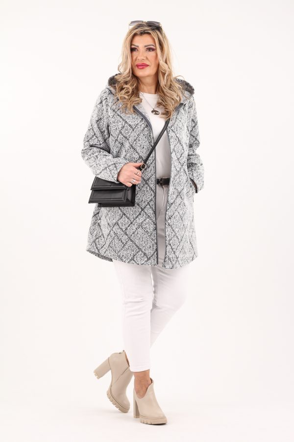 Lekka kurtka przejściowa damska z geometrycznym wzorem
