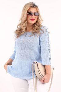 Niebieski sweter dziergany plus size