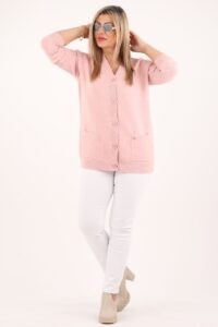 Kardigan damski plus size różowy duże rozmiary 42–48