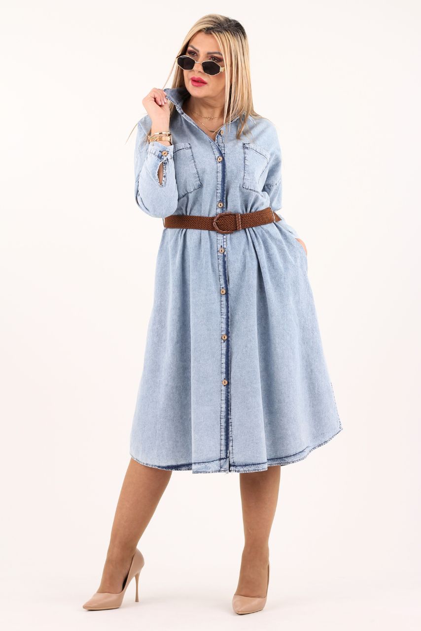 Sukienka jeansowa z paskiem vintage denim