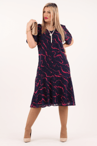 Sukienka szyfonowa na wesele granatowa w różowe wzory