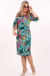 Sukienka z wiązaniem z boku zielona w róże