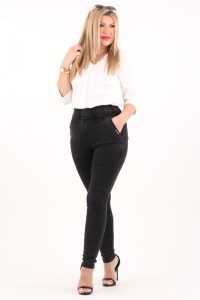 Szare jegginsy damskie z wysokim stanem