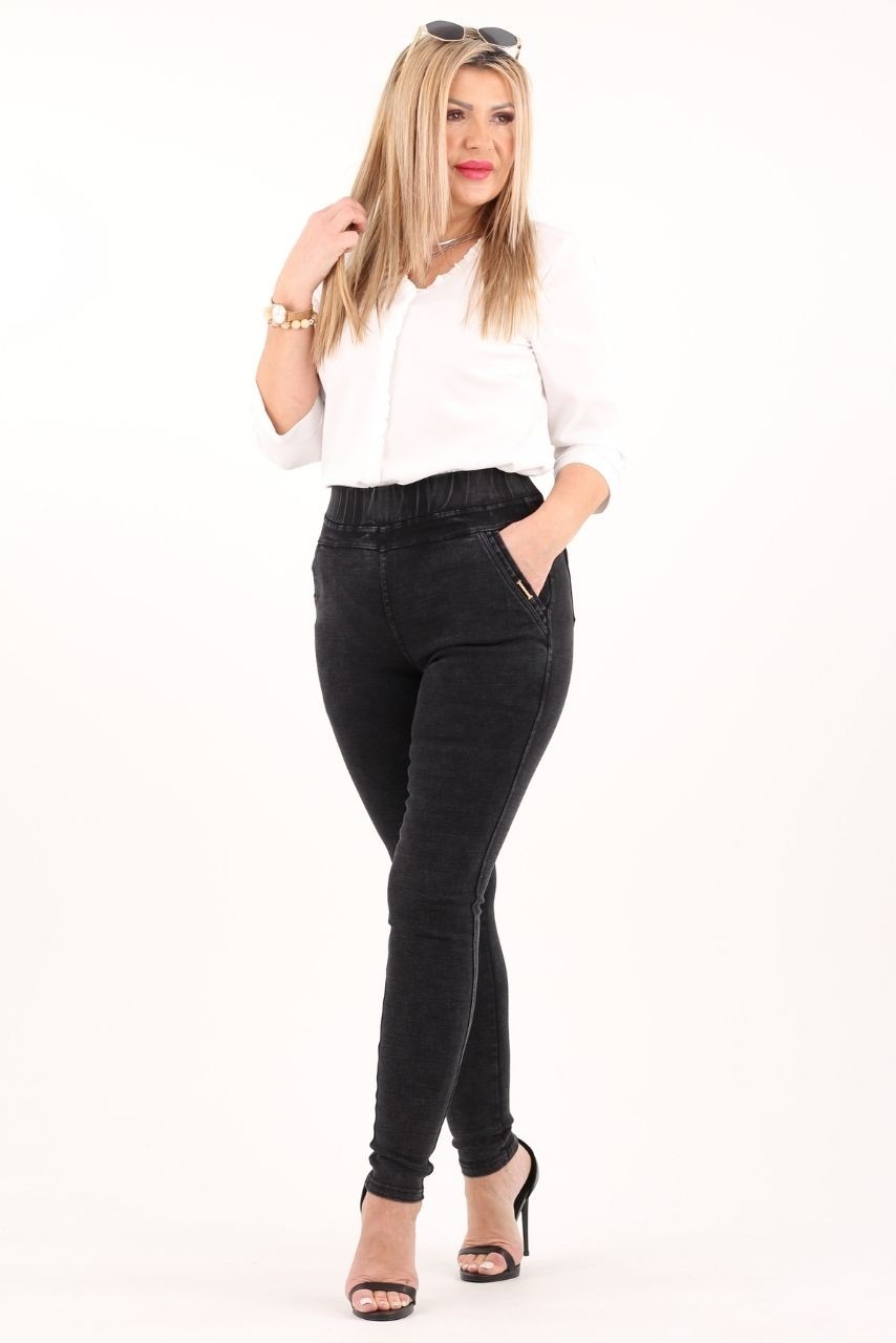 Szare jegginsy damskie z wysokim stanem