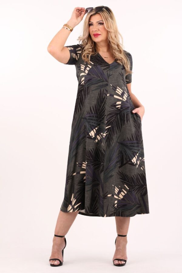 Zwiewna sukienka oversize zielona w liście