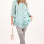 Szyfonowa tunika niebieska w szare wzory