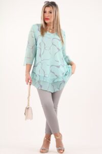 Szyfonowa tunika niebieska w szare wzory