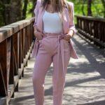 Komplet garnitur damski pudrowy róż