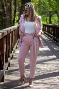 Komplet garnitur damski pudrowy róż