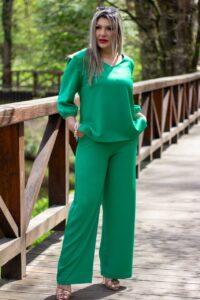 Zielony komplet szerokie spodnie i bluzka