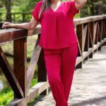 Komplet damski bluzka i spodnie różowy