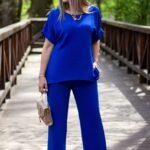 Elegancki komplet spodnie i bluzka chabrowy