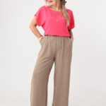 Malinowa gładka bluzka plus size z krótkim rękawem 44-52 (6)